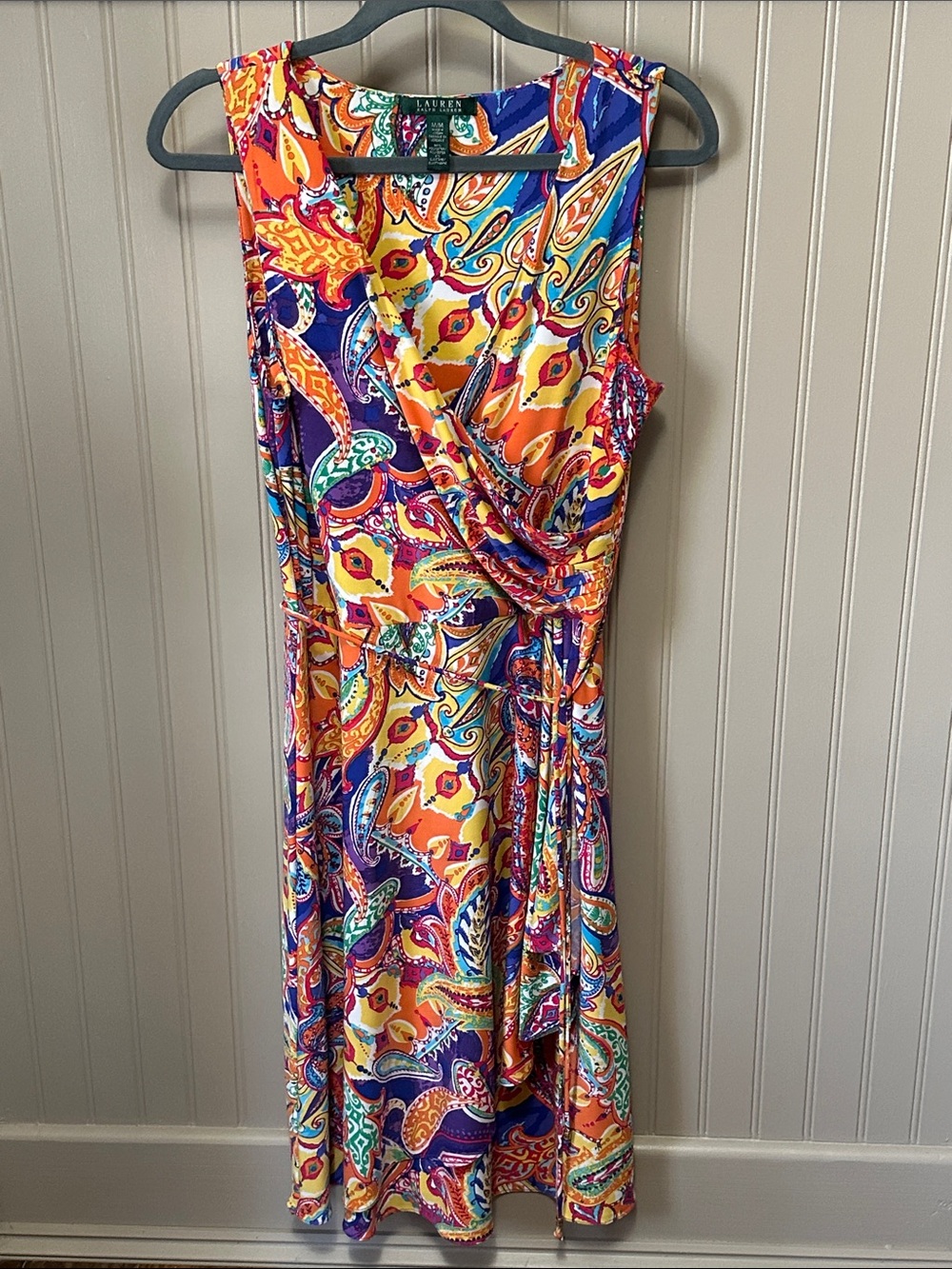 Lauren Ralph Lauren Bright Multicolor Paisley Sleeveless Mock Wrap Dress